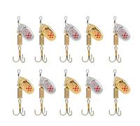 Spinner Baits, Fishing Spoons, Hard Metal Casting, Saltwater Treble Hooks, Reflective Noise Design for Trout Bass Fishing, 2.48 Inches, Gold Color, 10 Pieces with Storage Box