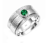 Spinner da donna in argento sterling 925, martellato, meditazione con anello di fidget rotondo che riduce l'ansia, a fascia larga, gioielli boho R-22, 51 (16.2), Gemma, Smeraldo