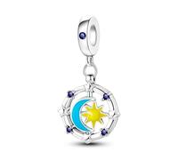 Spinner Fidget Glow in the Dark Sun Star Moon Bead Pendant 925 Sterling Silver Charm