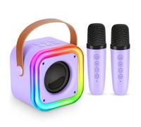 Spinosaurus Mini macchina per karaoke per bambini, microfoni wireless con altoparlante Bluetooth portatile, 2 microfoni e altoparlante con luce LED colorata, regalo di compleanno per ragazze dai 4