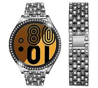 SPINYE Cinturini compatibili con Samsung Galaxy Watch 4 40 mm / 44 mm, gioielli strass diamante bracciale in metallo + custodia protettiva con vetro temperato di ricambio per donne e uomini (nero)