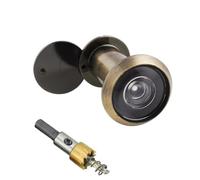Spioncino in ottone con frangivista, grandangolare 220°, lenti ottiche in vetro, diametro 16 mm, spioncino in ottone con punta a foro con trapano, lunghezza regolabile per porte di 35-60 mm, bronzo