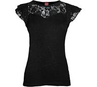 Spiral Direct Gothic Elegance-Lace Layered cap Sleeve Top T-Shirt, Nero (Black 001), 52 (Taglia Produttore: X-Large) Donna