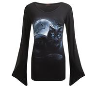 Spiral Direct Mystical Moonlight - V Neck Goth Sleeve Top Black, Maglia a Maniche Lunghe Donna, Nero (Black 001), 44 (Taglia Produttore: Medium)