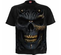 Spiral Direct Nero Oro Teschio Scheletro Tribale Mohawk Goth Punk T Shirt