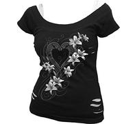 Spiral Direct Pure of Heart-2in1 Ripped Top T-Shirt, Nero (Black & White 008), 48 (Taglia Produttore: Large) Donna