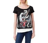 Spiral Direct Rock Angel-2in1 Ripped Top T-Shirt, Nero (Black & White 008), 40 (Taglia Produttore: Small) Donna