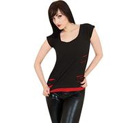 Spiral Direct Urban Fashion-2in1 Ripped Top T-Shirt, Nero (Black & Red 005), 52 (Taglia Produttore: X-Large) Donna