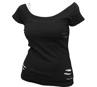 Spiral Direct Urban Fashion-2in1 Ripped Top T-Shirt, Nero (Black & White 008), 40 (Taglia Produttore: Small) Donna
