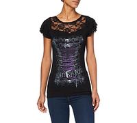 Spiral Direct Waisted Corset-Lace Layered cap Sleeve Top T-Shirt, Nero (Black 001), 44 (Taglia Produttore: Medium) Donna