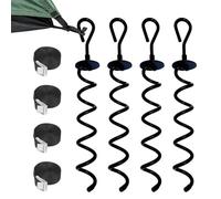 Spiral Ground Anchors - Screw-In Earth Pegs | Windproof Spiral Anchors | 4 pezzi Heavy Duty Earth Peg Set | Corda Attached Outdoor Fixing Stakes System | Multi Stability Anchoring Kit Backyard