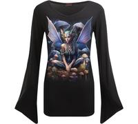 Spiral - Magico - Scollo a V Goth Manica Top Nero, Nero, L