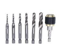 Spiral Tap and Drill Set 7Pcs | High Speed Steel 1/4 Inch Hex Shank | M3 M4 M5 M6 M8 M10 Taps for Metal/Wood/Plastic | Includes Fast Change Chuck (Real color tap)