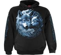 Spiral Wolf Guardian - Hoodie Uomo Felpa con Cappuccio Nero 100% Cotone Regular