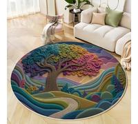 Spirali Arcobaleni Alberi Tappeto Salotto E Camera Da Letto a Pelo Corto, Arte Tridimensionale In Carta Tappeti Rotondi Lavabili, Tappeti Rotondi per Cucina E Camera Da Letto (60cm, Multicolore)