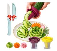 Spiralizzatore manuale per verdure e bigodino per intagliare fiori di rosa | Spiralizzatore manuale per verdure e arricciacapelli per intagliare fiori di rosa, lama in acciaio inox