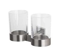 Spirella 10.15582 - Porta vetro doppio Nyo Steel, in acciaio inox opaco, acrilico trasparente