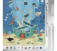 Spirella 180 x 200, multicolore collezione Pirates, tenda da doccia in tessuto, 100% poliestere