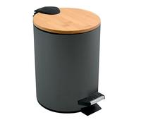 Spirella - Pattumiera da Bagno a Pedale in Acciaio Adonis - Coperchio in bambù - Chiusura Ammortizzata, Pattumiera Interna - Ø 20,5 x 25,5 cm - 5 L - Grigio Antracite Opaco