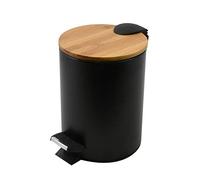 Spirella - Pattumiera da Bagno a Pedale in Acciaio Adonis - Coperchio in bambù - Chiusura Ammortizzata Facile da chiudere, Pattumiera Interna - Ø 20,5 x 25,5 cm - 5 L - Bianco Opaco