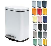 Spirella Pattumiera Akira da 5 litri con pedale, in bianco opaco. Con vetro imbottito e interno Collezione Cube, 21.4X17.6X30 Cm