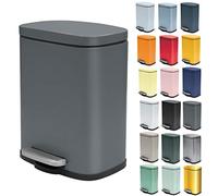 Spirella Pattumiera Akira da 5 litri con pedale, in grigio opaco. Con vetro imbottito e interno Collezione Cube, 21.4X17.6X30 Cm