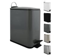 Spirella, Pattumiera a Pedale da 5 Litri, Modello Erik, Rettangolare, Chiusura Morbida e silenziosa Grazie al Sistema di Chiusura rallentata, Sicura da Usare con Pedali Antiscivolo, Grigio Opaco