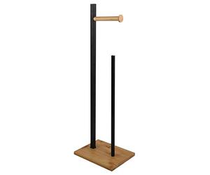 Spirella - Portarotolo da terra in acciaio e bambù ALVAR - Portarotolo e rullo di ricambio - Portaoggetti per WC - 20 x 68 x 18 cm - Nero