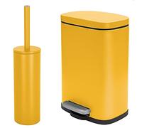 spirella Set da bagno 2 cucchiai. Secchio per cosmetici con abbassamento automatico e spazzola per WC in acciaio inox, colore giallo