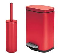spirella Set da bagno, 2 pezzi, pattumiera con abbassamento automatico e spazzola per WC, in acciaio inox, rosso