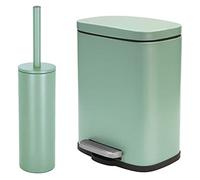 spirella Set da bagno, 2 pezzi, pattumiera con abbassamento automatico e spazzola per WC, in acciaio inox, colore verde