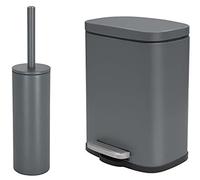 spirella Set da bagno, 2 pezzi, pattumiera con abbassamento automatico e spazzola per WC, in acciaio inox, colore grigio