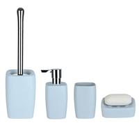 Spirella Set da bagno, 4 pezzi, accessori da bagno in gres, dispenser di sapone, portasapone, spazzola per WC e bicchiere per spazzolino da denti, colore blu pastello