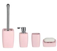 Spirella Set da bagno, 4 pezzi, accessori da bagno in gres, dispenser di sapone, portasapone, spazzola per WC e bicchiere per spazzolino da denti, colore rosa pastello