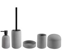 Spirella - Set da bagno, 5 pezzi, accessori da bagno in gres Gemma, dispenser per sapone, scopino per WC, portasapone, contenitore e bicchiere per spazzolino da denti grigio