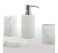 Spirella - Set di 4 accessori da bagno in marmo Sana, portasapone, portasapone, contenitore e bicchiere per spazzolino da denti in marmo bianco