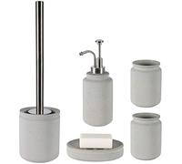 Spirella - Set di 5 accessori da bagno in ceramica, serie Cement, dispenser di sapone, scopino per water, portasapone, contenitore e bicchiere per spazzolini, colore grigio