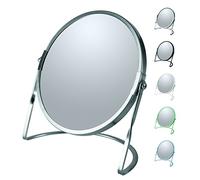 Spirella Specchio da Trucco da Tavolo, Specchio di Bellezza, Specchio cosmetico bifacciale, Specchio da toeletta Girevole Akira, ingrandimento 5X - Argento Satinato