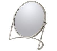 Spirella - Specchio ingranditore su Piede AKIRA - Acciaio Robusto - Doppia Faccia con Ingrandimento x5 e Specchio Classico - Ruotabile a 360° - Tortora Opaco