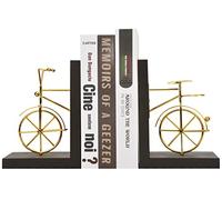Spiretro fermalibri per biciclette, fermalibri decorativi con fondo antiscivolo, supporto per libri in legno e metallo, espositore per libreria da ufficio, 1 paio, dorato e marrone