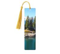 Spirit Island in Lake Segnalibri in legno per gli amanti dei libri, Segnalibro fai da te fatto a mano con nappe colorate Marcatori di pagina stampati su entrambi i lati, accessori artistici per libri