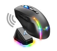 Spirit Of Gamer - ELITE M50 DARK, Mouse Gaming Senza fili da 8000 DPI, 6 Pulsanti Programmabili, Connessione Bluetooth e Wireless 2,4 GHz, Durata Della Batteria 90 ore, Stazione di Ricarica RGB, Nero