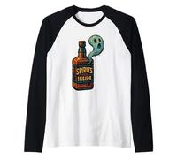 Spiriti Spooky Bottiglia di Whisky Divertente Halloween Bere Maglia con Maniche Raglan