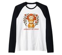 Spirito Gatto Giapponese con Kitsune Maschera Art Maglia con Maniche Raglan