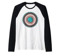 Spirito Mandala Yoga Om Simbolo Tribale Corallo e Turchese Maglia con Maniche Raglan