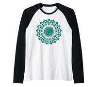 Spirito Mandala Yoga Simbolo Om Blu e Verde Caleidoscopio Maglia con Maniche Raglan