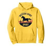 Spirito Occidentale: Emblema del Tramonto del Deserto del Cavallo Selvatico, Ragazza Mucca Felpa con Cappuccio, Unisex per Adulti, Limone, XXL