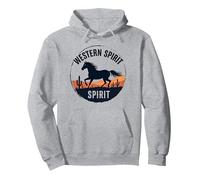Spirito Occidentale: Emblema del Tramonto del Deserto del Cavallo Selvatico, Ragazza Mucca Felpa con Cappuccio, Unisex per Adulti, Grigio Melange, L