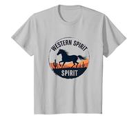 Spirito Occidentale: Emblema del Tramonto del Deserto del Cavallo Selvatico, Ragazza Mucca Maglietta, Bambini, Argento, 8 Anni