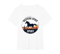 Spirito Occidentale: Emblema del Tramonto del Deserto del Cavallo Selvatico, Ragazza Mucca Maglietta, Donna Plus-Size, Bianco, 3X